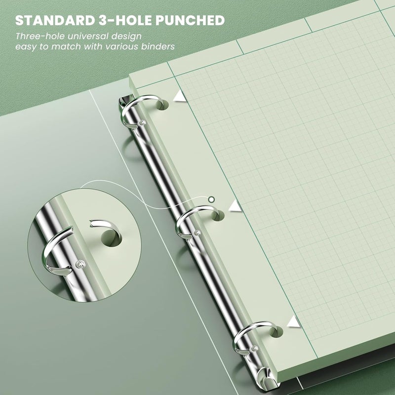 Aidunmis Engineering Paper 8.5 x 11, 100 Sheets Top Glue Binding Engineering Notebook, 5x5 Quad Ruled Graph Paper, 3-Hole Punched Engineering Computation Pad 8.5 x 11, Green Tint Engineering Paper Notebook - Image 4